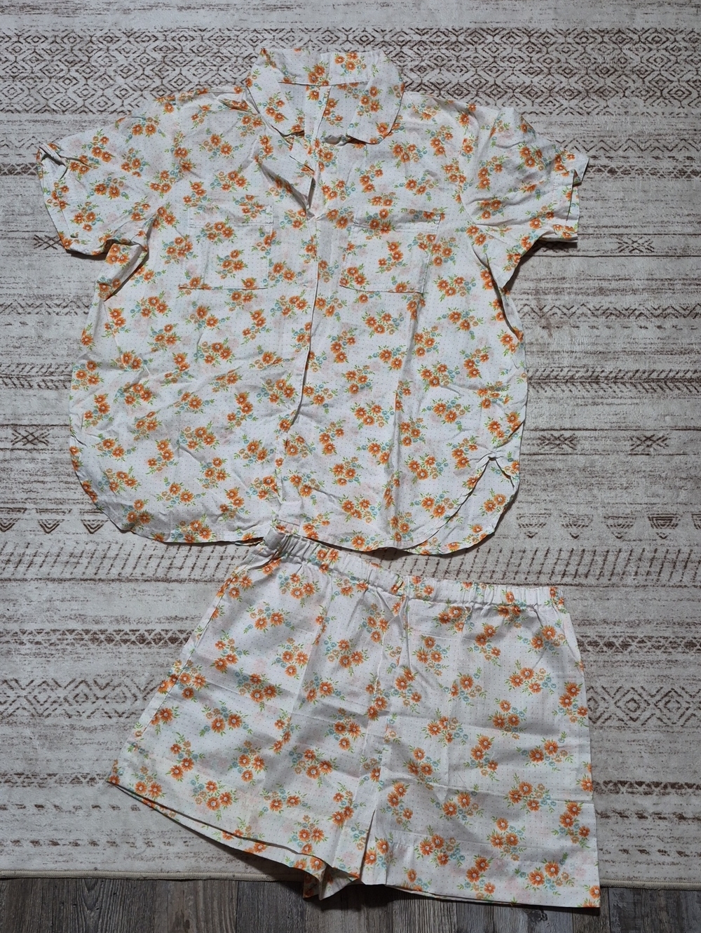 Vintage Floral Pajama Set with Orange Flowers